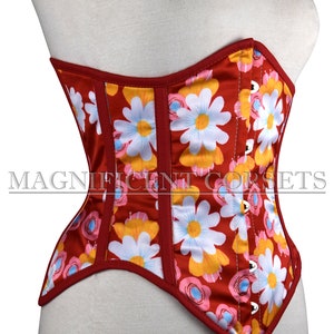 Red Floral Steel Boned Corset Underbust Conical Waist Trainer Heavy Duty Floral Corset