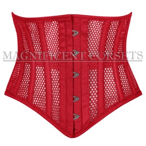 Mesh Waspie Corset , Heavy Duty Underbust Waist Trainer Steel Boned Cincher Skin Corset Red