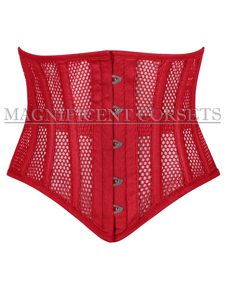 Mesh Waspie Corset , Heavy Duty Underbust Waist Trainer Steel Boned Cincher Skin Corset Red