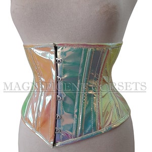 Women's Underbust Steel Boned Shiny Holographic Corset Waist Trainer Weight Loss Shaper Tight Lacing Shiny Corset