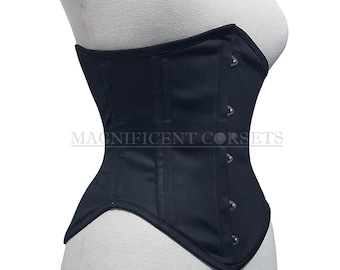 Cotton Corset Underbust Double Steel Boned Waist Trainer Conical Heavy Duty Black  Corset