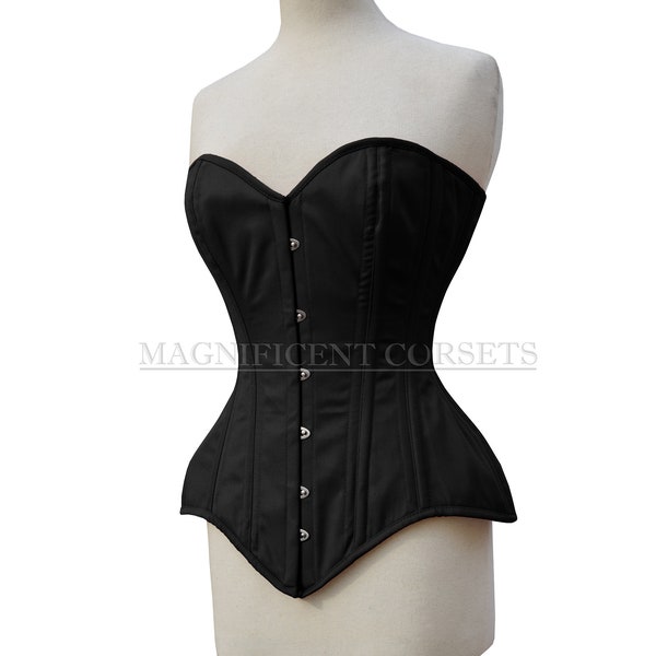 Women's Cotton Black Overbust Waist Training Steel Boned Corset