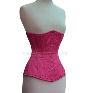 Pink Satin Cotton Underbust Waist Trainer Double Steel Boned Waist Training Corset