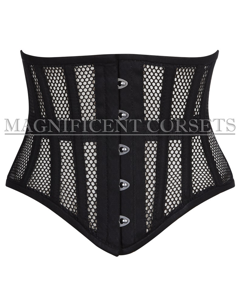 Mesh Waspie Corset , Heavy Duty Underbust Waist Trainer Steel Boned Cincher Skin Corset Black