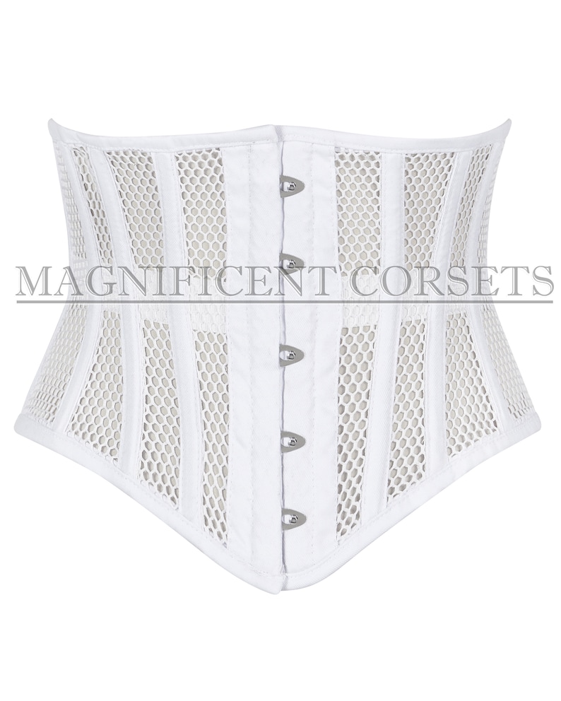 Mesh Waspie Corset , Heavy Duty Underbust Waist Trainer Steel Boned Cincher Skin Corset White