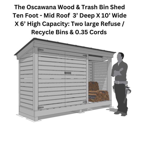 Woodworking Shed Plan for Trash bin 3'X10'X'6 trash bin storage, kitchen trash bin DIY Shed Plan, Modern Shed Plan, Wooden Outdoor Shed Plan