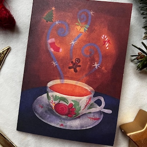 Biglietto di Natale Tazza da tè della Frisia orientale Biglietto pieghevole con rosa della Frisia orientale