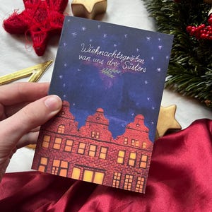 Weihnachtskarte Ostfriesland Dree Süsters  Norden gemütliche Klappkarte