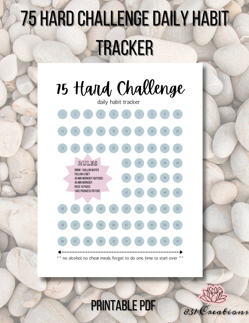 75 Hard Challenge Daily Habit Tracker 75 Hard Challenge - Etsy