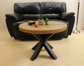 Table basse ronde en bois massif avec pieds en araignée en métal - Table de salon élégante pour les espaces de vie modernes - Chic scandinave inclus