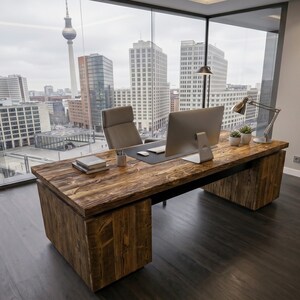 Handmade Solid Pine Wood Desk – Modern Industrial Office Workstation