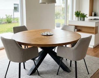 Extendable Oak Dining Table – Scandinavian Style with Metal Legs