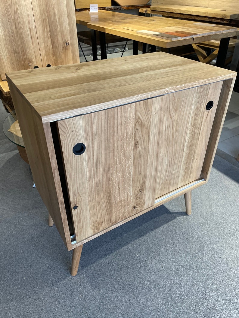 Vintage Oak With Sliding Doors and Two Shelves Etsy