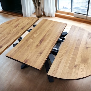 PERSONALIZED Solid Oak Wood EXPANDABLE TABLE With Metal Legs – Round And Oval Dinning Table Available In Multiple Sizes And Finishes