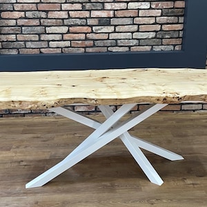 Live Edge Dining Table | Solid Wood Table | Monolith Table Natural Edge | Bespoke Table One Piece Wood Slab with Metal Legs