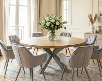 Erweiterbarer runder Tisch mit Metallbeinen, funktionaler Esstisch für Esszimmer, Küche oder Restaurant, ausziehbarer runder Esstisch
