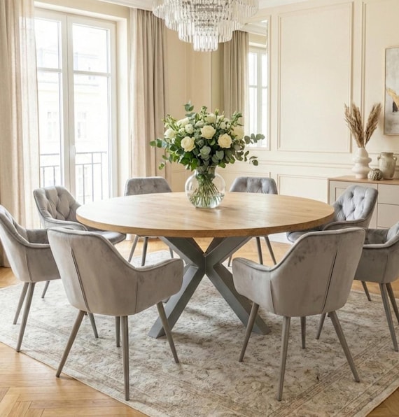 Erweiterbarer runder Tisch mit Metallbeinen, funktionaler Esstisch für Esszimmer, Küche oder Restaurant, ausziehbarer runder Esstisch