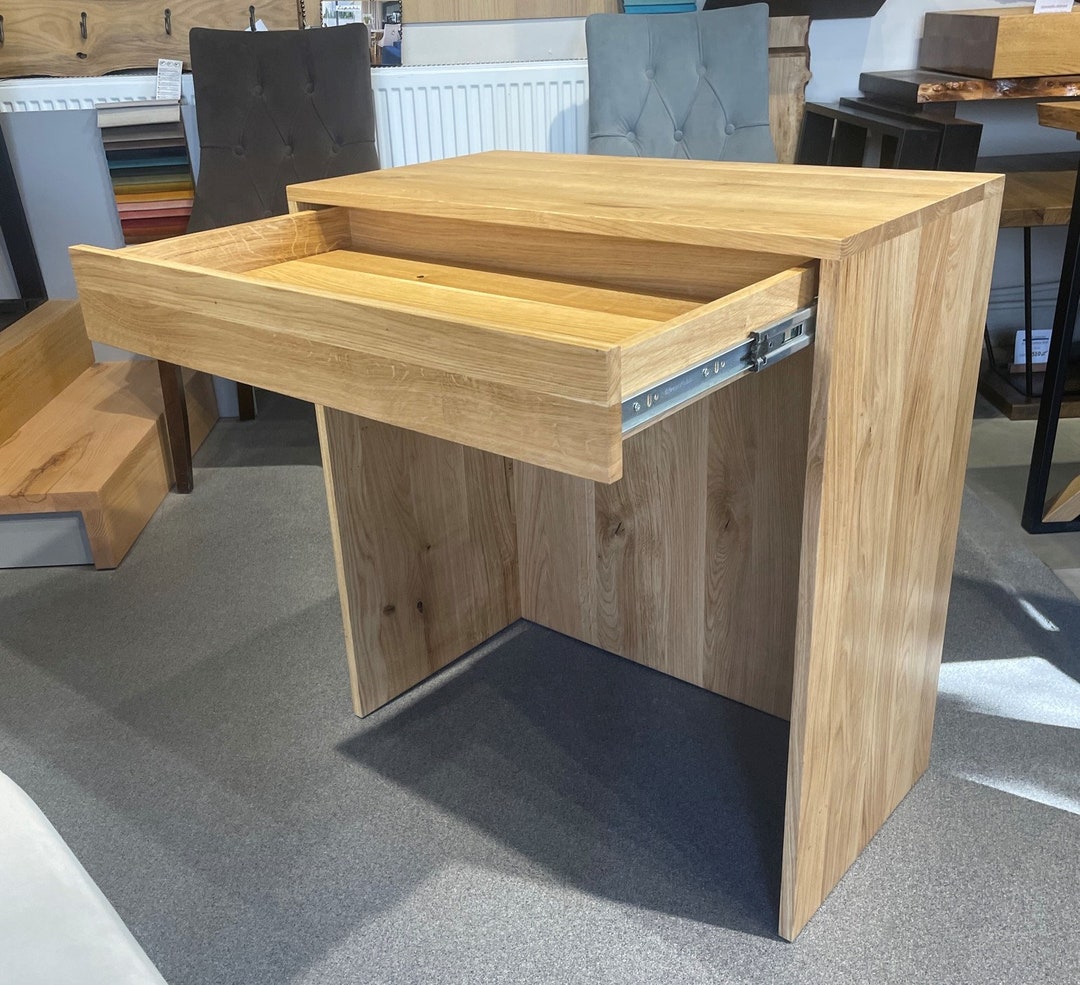 Small Oak Desk With Drawer, Solid and Chic Reception Counter, Great for