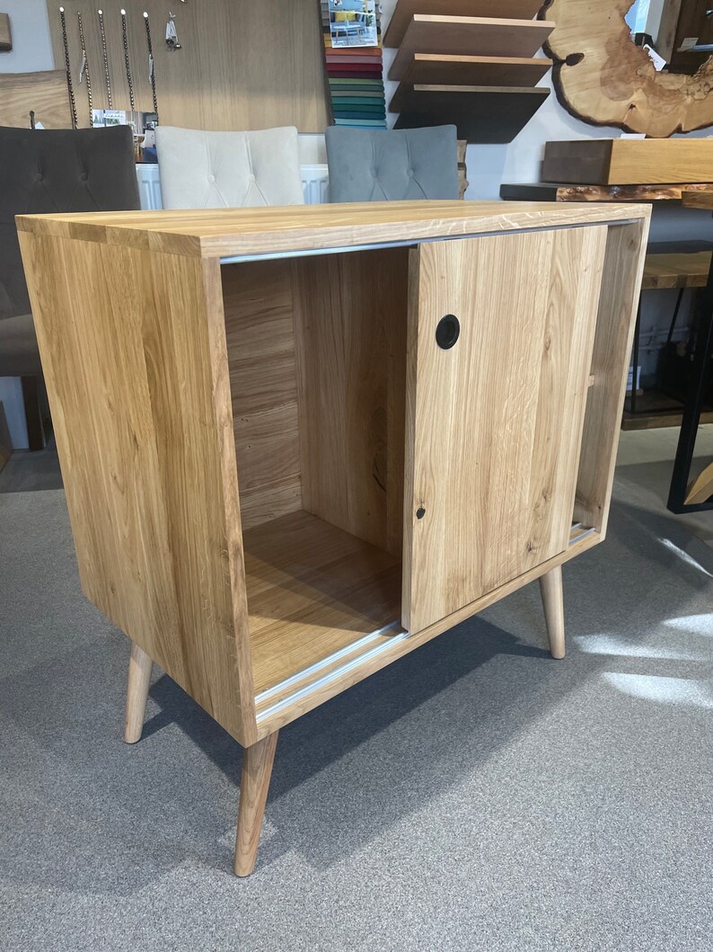 Vintage Oak With Sliding Doors and Two Shelves Etsy