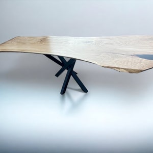 Live Edge Dining Table | Solid Oak Wood Table | Monolith Table Natural Edge | Bespoke Table One Piece Wood Slab with Metal Legs - 258cm
