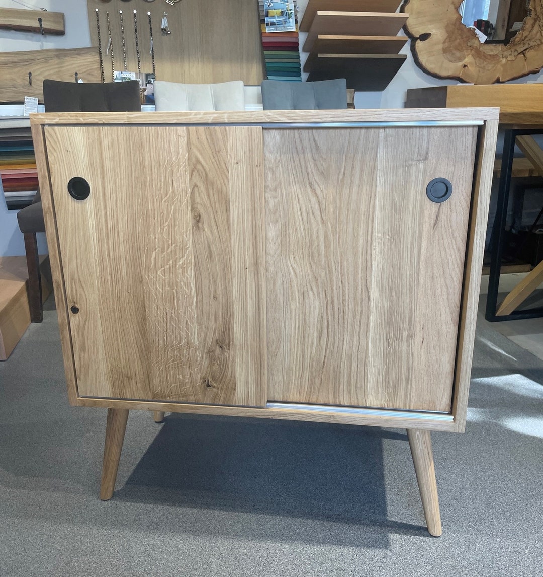 Vintage Oak With Sliding Doors and Two Shelves Etsy