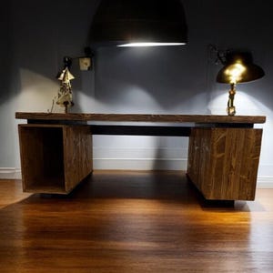 Modern Industrial Solid Wood Desk –  Executive Desk with Drawer & Shelf - Pine Office Workstation - Sturdy Custom Large Computer Desk