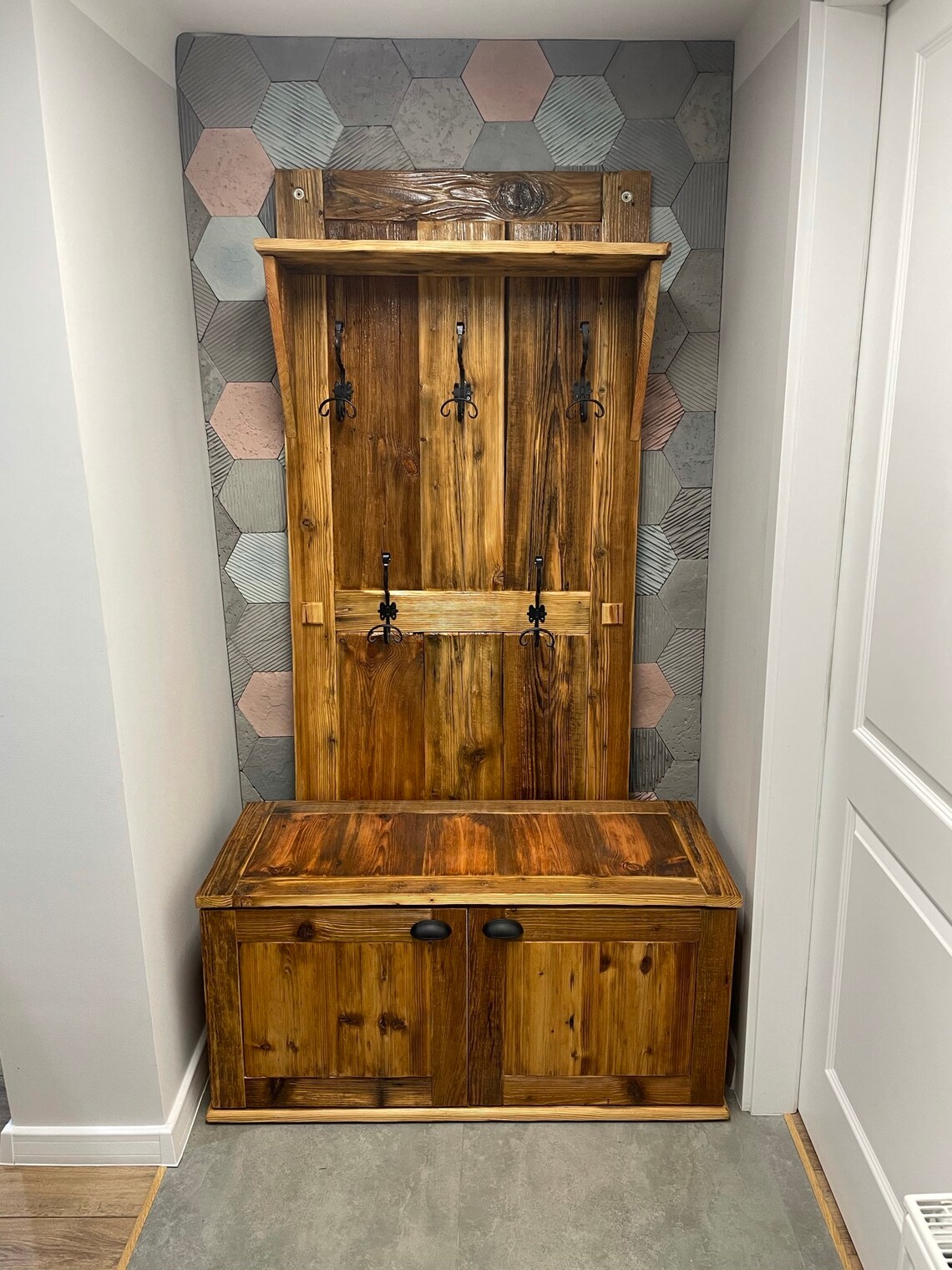 Handmade Rustic Hallway Coat Hanging Rack Shoe Storage Bench Etsy