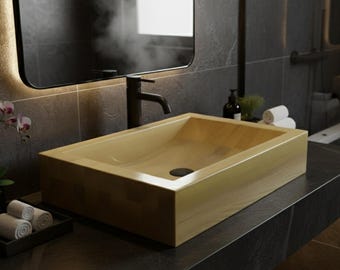 OKTAQUA (004) - Handgefertigte Naturholz Waschbecken, Stabiles Waschbecken aus Eichenholz