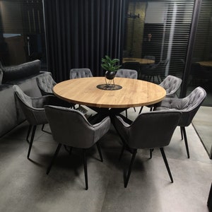 Expandable Round Table with Metal Legs, Functional Dining Table for Dining Room Kitchen or Restaurant, Extension Round Dinning Kitchen Table