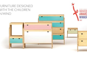 Kindermöbel, Montessori Spielzeugregal, Kinderlagerung, moderne Holzmöbel, Spielzeugregal für Kinder, rote Farbmöbel, Kindersideboard