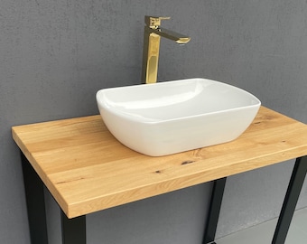 Plan de travail de salle de bain en bois Chêne | Dessus de lavabo fait à la main, dessus de vanité de salle de bains en bois, console de lavabo en bois de chêne, épaisseur de comptoir en bois 4 cm