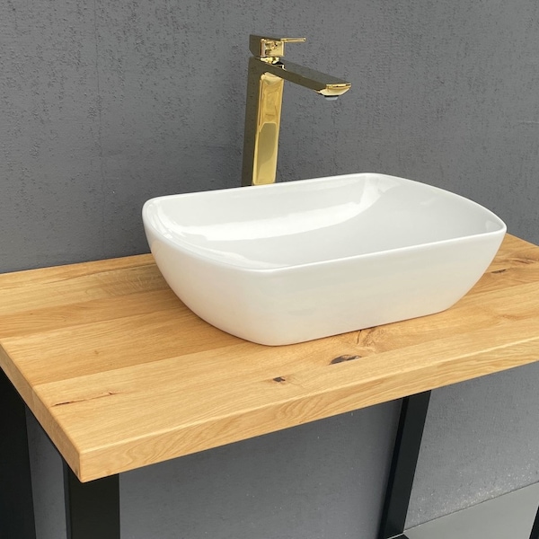 Plan de travail de salle de bain en bois Chêne | Dessus de lavabo fait à la main, dessus de vanité de salle de bains en bois, console de lavabo en bois de chêne, épaisseur de comptoir en bois 4 cm