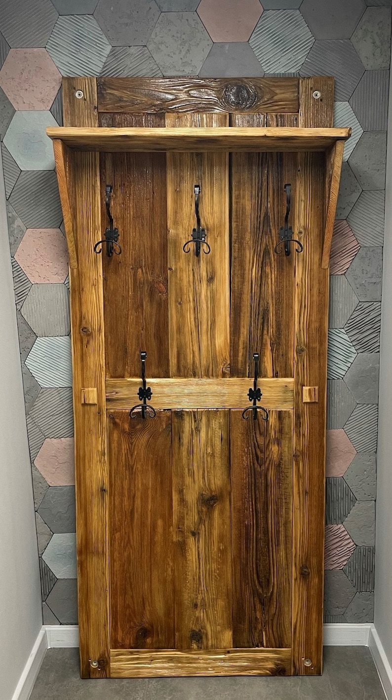 Handmade Rustic Hallway Coat Hanging Rack, Shoe Storage Bench