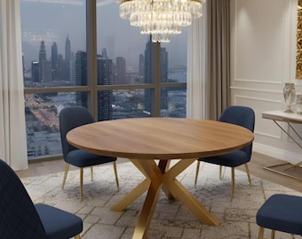 Expandable Oak Dining Table – Swiss Edge, Metal Legs