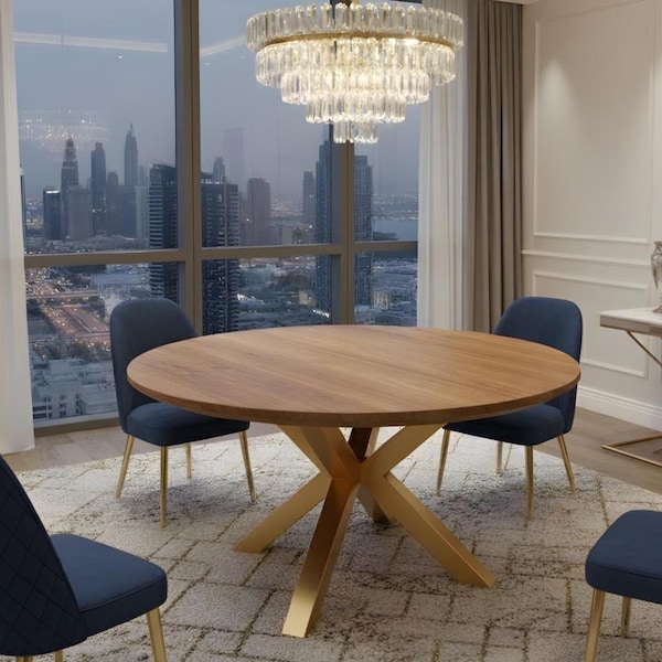 Expandable Oak Dining Table – Swiss Edge, Metal Legs