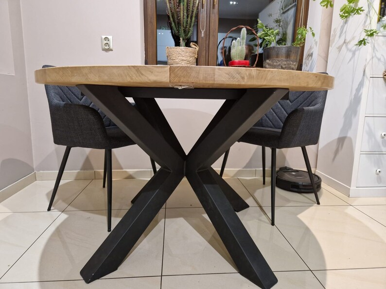 Expandable Round Table With Metal Legs Functional Dining Etsy