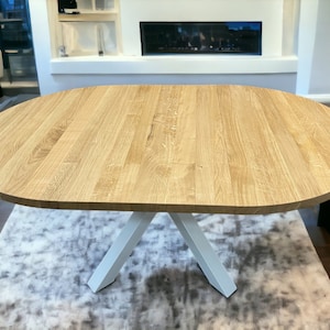 Handcrafted Solid Oak Extendable Dining Table – Round Oval, Metal Legs ...