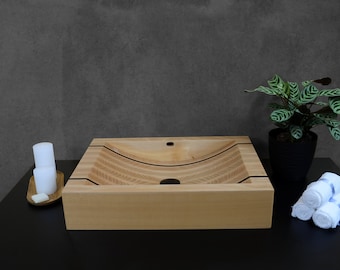OKTAQUA (003) - Handgefertigte Naturholz Waschbecken, Waschbecken aus Buchenholz mit Wenge Streifen