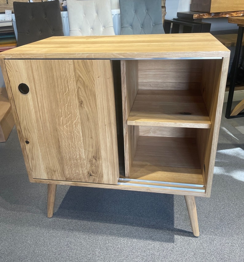 Vintage Oak With Sliding Doors and Two Shelves Etsy