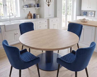 Table de salle à manger extensible en bois de chêne - ronde et ovale, piédestal en métal