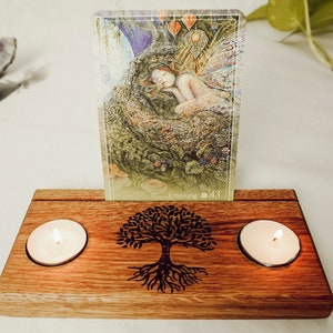 Holzaltar "TREE OF LIFE" - Kartenhalter Holz, Teelichthalter, ätherisches Öl