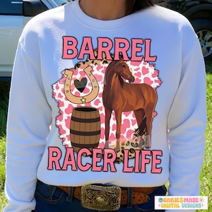 Barrel Racer Life PNG | Western Cowgirl Horse Rodeo Barrel Racing Design | Pink Leopard Print Cowboy Graphic for Sublimation shirt dtf png