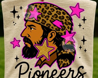Pioneers Football PNG, Glitter Leopard Sublimation Clipart, Native Mascot Sports Team Pride Digital Graphic Design school sports team png