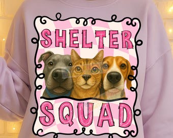 Animal Shelter Squad PNG, Hund Katze Rettung Sublimation, Haustier Adoption Clipart Tierliebhaber Hund Katze Besitzer Volontär kaufmännischer Trainer adoptieren Design