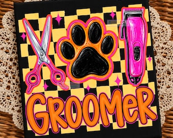 Cute funny preppy dog groomer png grooming shears clippers dog groomer job design grooming salon puppy quote dog owner work paw print png