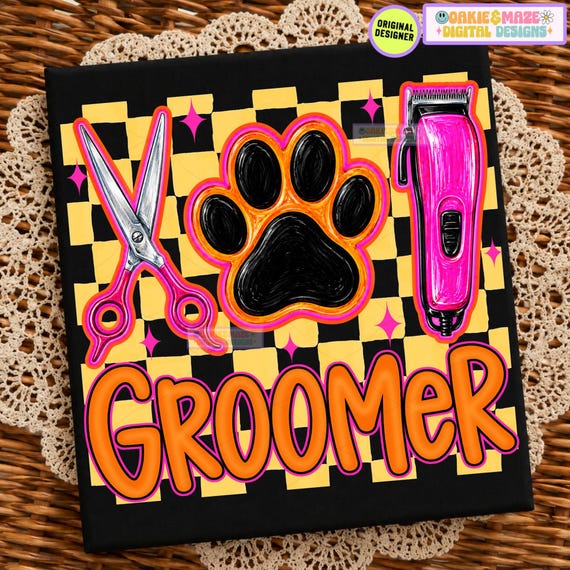 Cute funny preppy dog groomer png grooming shears clippers dog groomer job design grooming salon puppy quote dog owner work paw print png