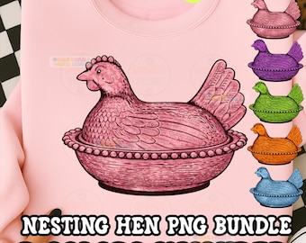 Paquete de gallinas en nido, PNG, gallina de segunda mano, tienda de segunda mano, paquete de gallina en nido, cottagecore, abuela, cabaña, abuela, diseño PNG de gallina de segunda mano