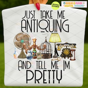 Antiquing Lover PNG, Funny Thrift Shopping Sublimation Clipart, Retro Antique Store Coffee Humor Digital Design for Shirts and Mugs