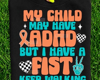 ADHD Awareness Mom PNG Funny Parent Quote Digital Download Skeleton Peace Hand Mental Health Support Neurodivergent Clipart Design PNG