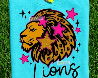 Lions Football PNG, Glitter Leopard Sublimation Clipart, Native Mascot Sports Team Pride Digital Graphic Design school sports team lion png